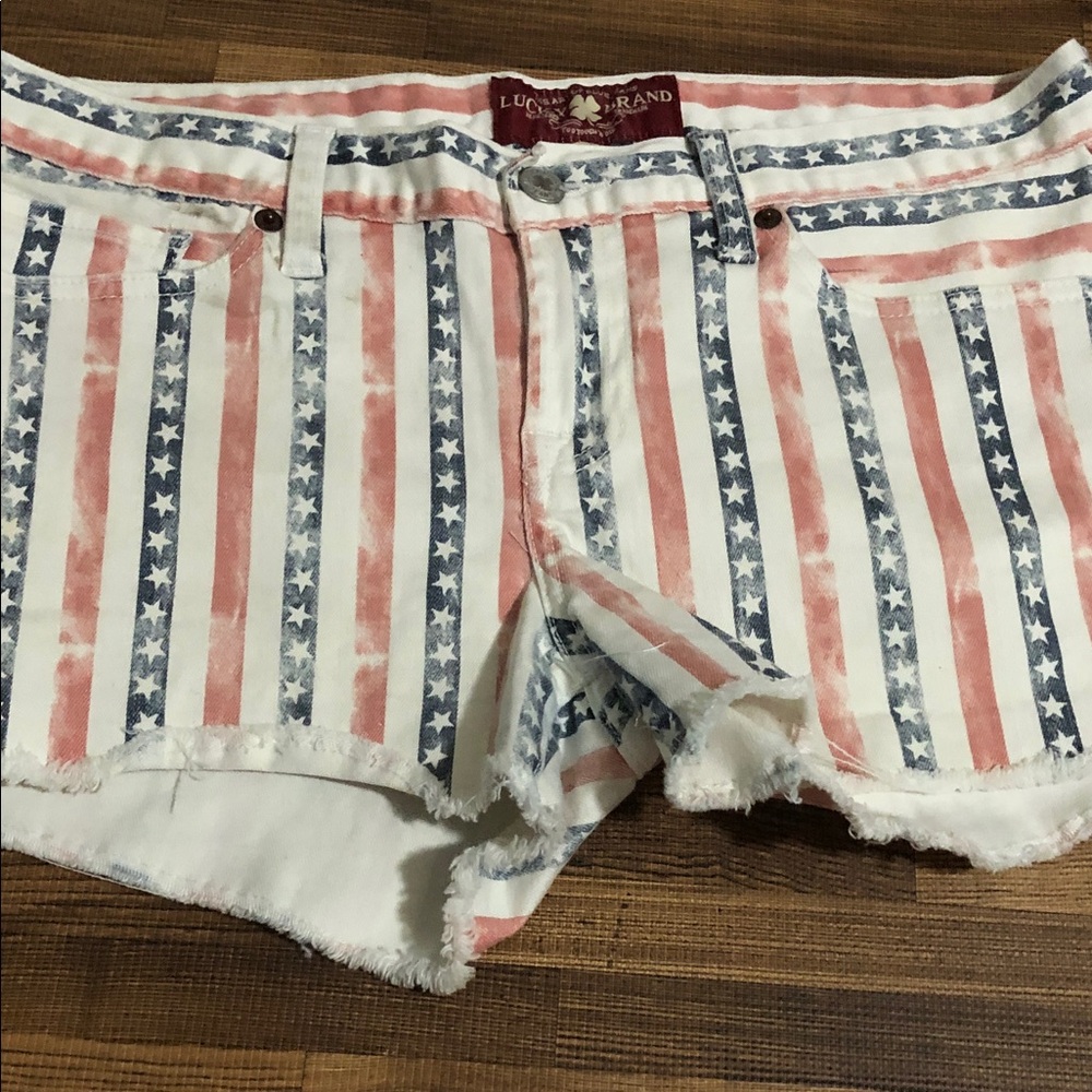 Lucky Brand Women's American Flag Stripe Cutoff Jean Shorts - Red & Blue
